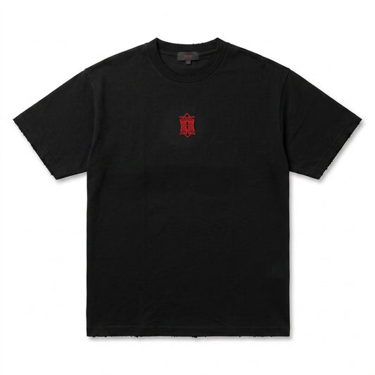 STANZA I LINE I - THE CYNIC EMBROIDERED EMBLEM TOP (BLACK)